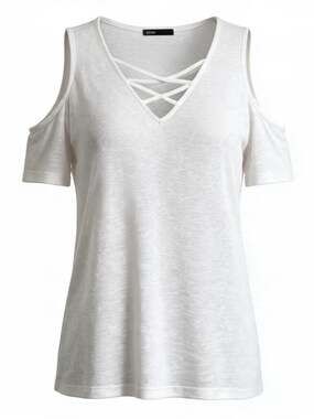 White Cold Shoulder Tank Top Size M - Semi-Sheer - Gibson